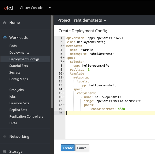 create deployment config